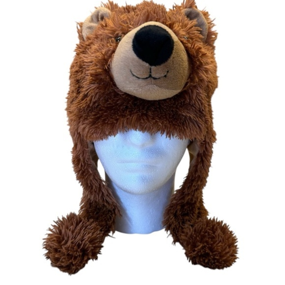 DolliBu Brown Canada Grizzly Bear Animal Super Soft Bear Beanie Hat w/ Ear Flaps
